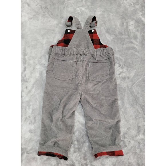 Tommy Bahama baby Gray Corduroy Reindeer plaid Overalls 3-6 months - Picture 4 of 9